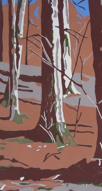 Linoldruck – Wald II